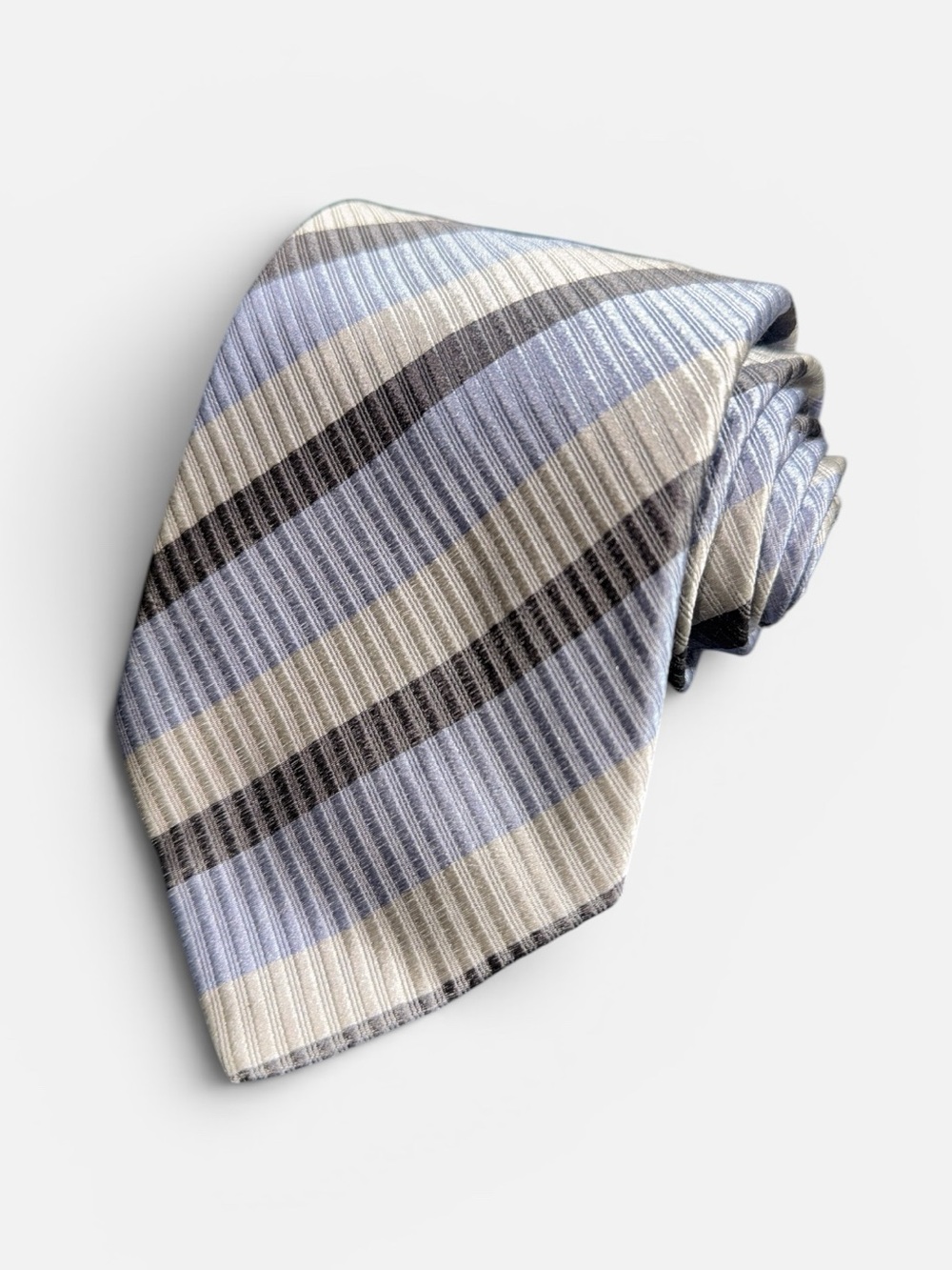 Brioni mens blue silver stripe jacquard 100% silk luxury neck tie EUC
